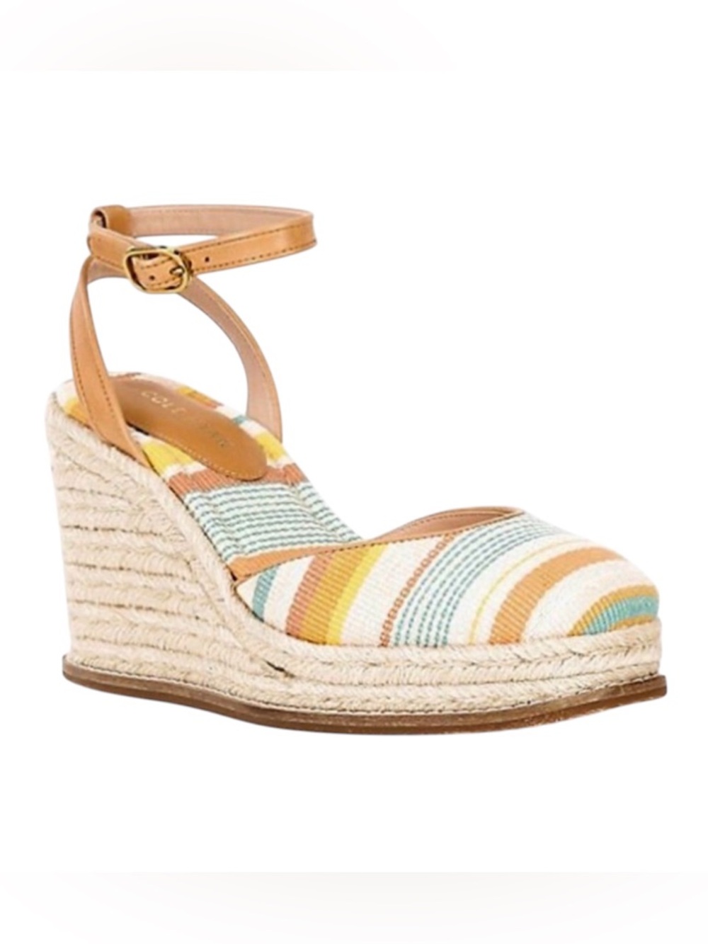 COLE HAAN Cloudfeel Kyra Espadrille Wedges in the Riviera Striped Canvas